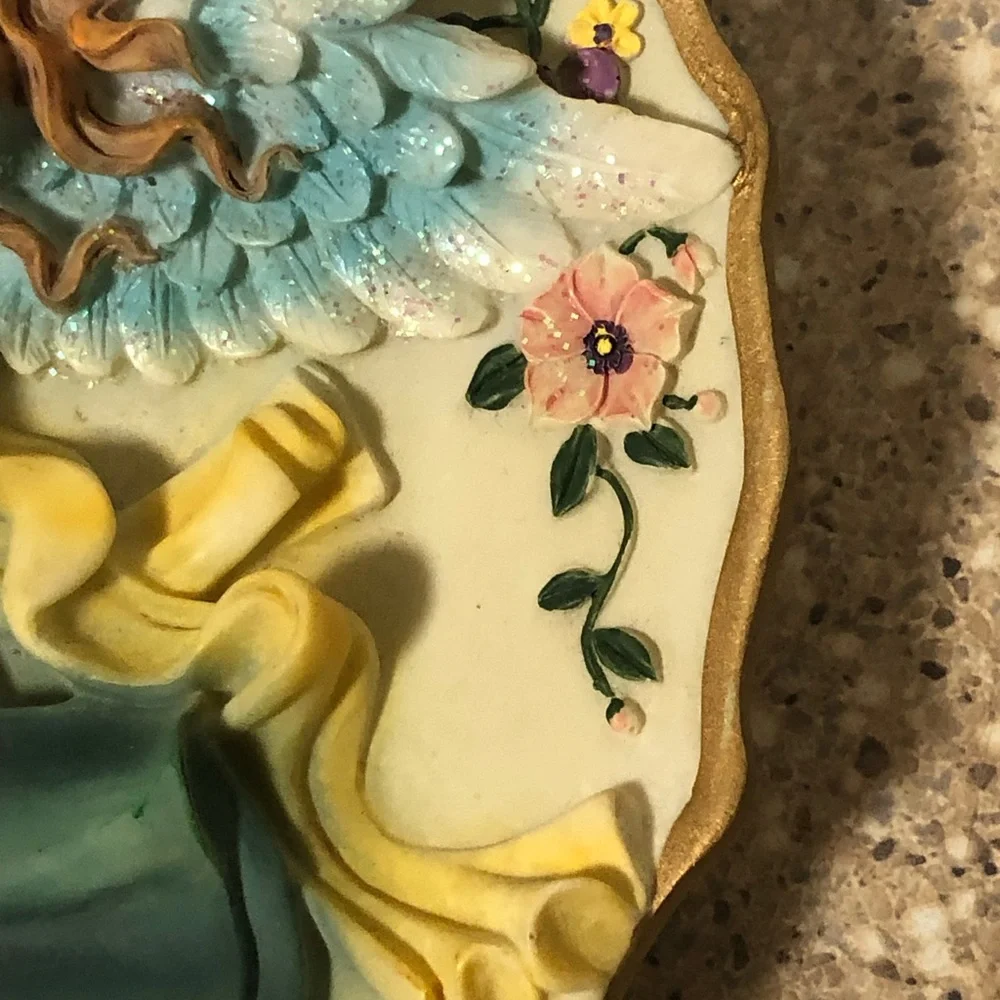 Decorative Angel Wall 7” Plaque in Green with Blue Wings